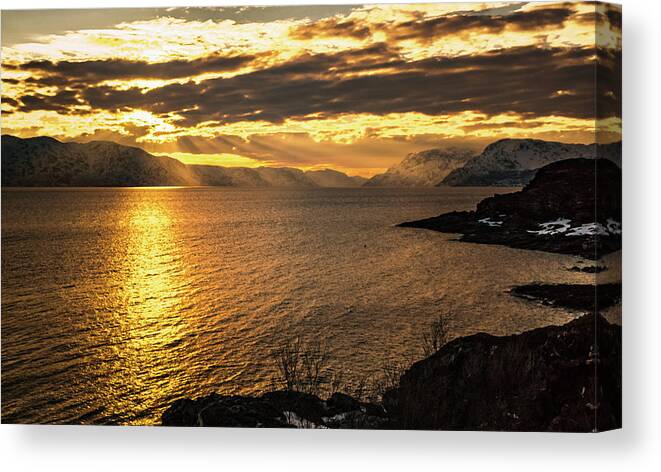 Landscape Canvas Print featuring the photograph Sunset Over Altafjord by Adam Rainoff
