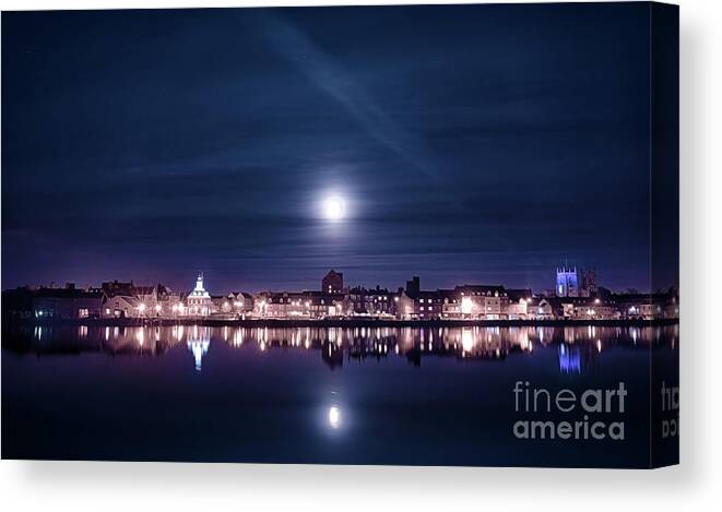 Supermoon Canvas Print featuring the photograph Super moon rising over blue Kings Lynn by Simon Bratt