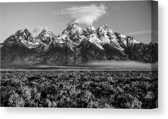 Timeless Canvas Print featuring the photograph Teton Morning Fog and Clouds by Darren White