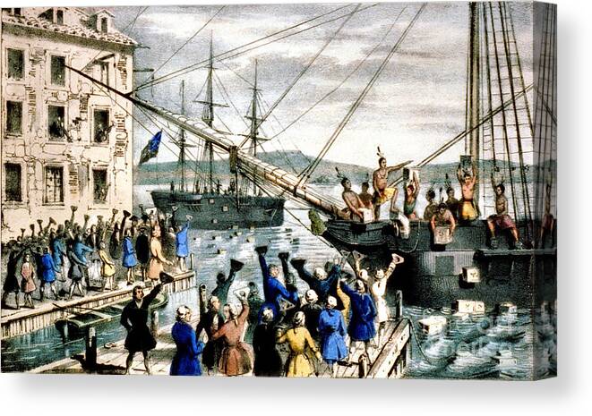 Boston Tea Party Canvas Print featuring the photograph The Destruction Of Tea At Boston by Photo Researchers