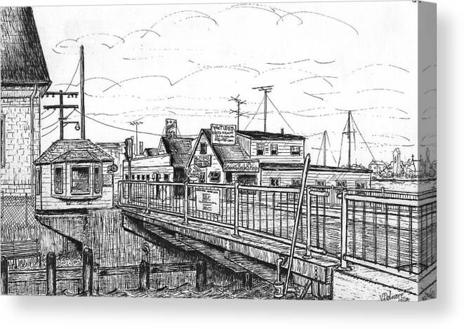 Bridge Canvas Print featuring the drawing The Drawbridge as seen from PJs by Vic Delnore