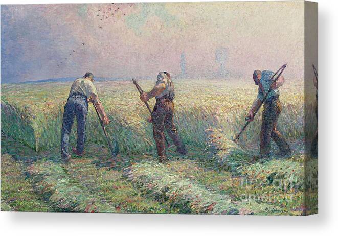 Henri Lebasque � The Mowers In The Outskirts Of Lagny Canvas Print featuring the painting The Mowers in the Outskirts of Lagny by MotionAge Designs