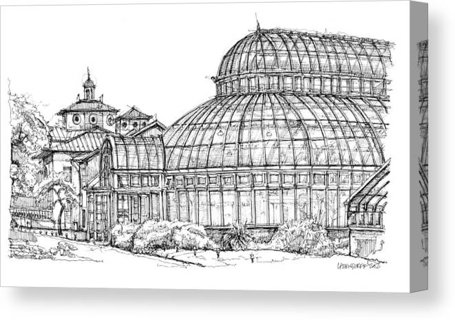 Palm Canvas Print featuring the drawing The Palm House in Brooklyn by Building Art