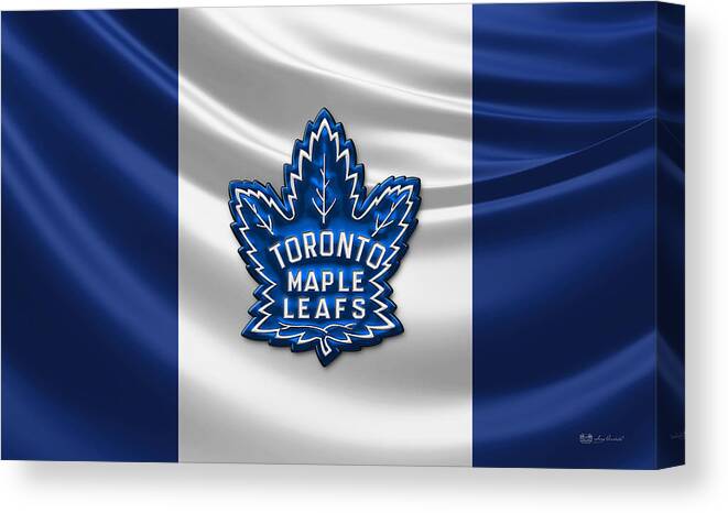 Hockey Hall Of Fame 3d By Serge Averbukh Canvas Print featuring the photograph Toronto Maple Leafs - 3D Badge over Flag by Serge Averbukh