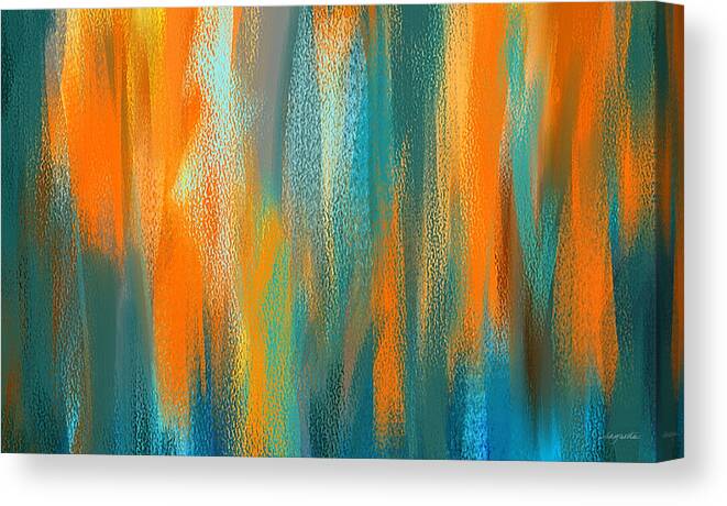 Turquoise And Orange Canvas Print featuring the painting Vibrant Blues - Turquoise and Orange Abstract Art by Lourry Legarde