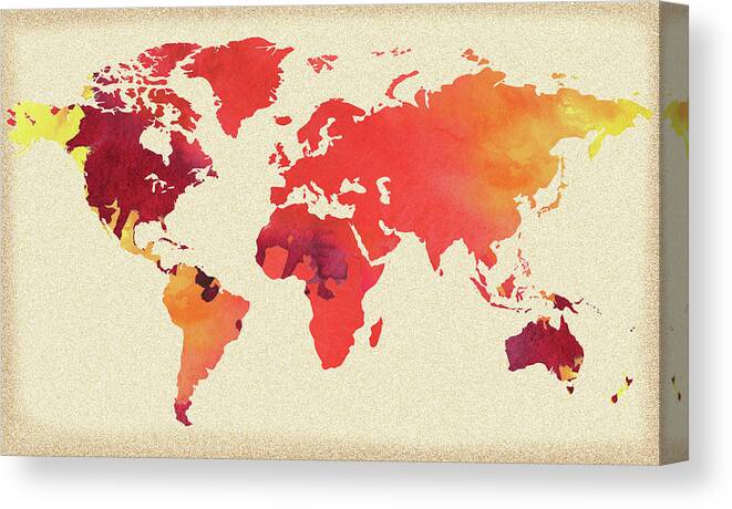 Vibrant Hot Watercolor World Map Canvas Print Canvas Art By