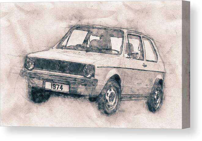 Volkswagen Golf Canvas Print featuring the mixed media Volkswagen Golf - Small Family Car - 1974 - Automotive Art - Car Posters by Studio Grafiikka