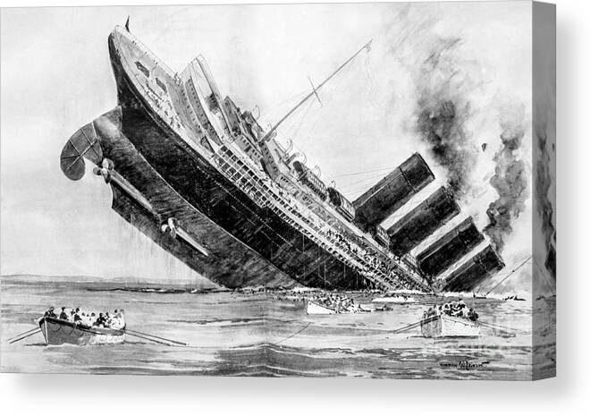 History Canvas Print featuring the photograph Wwi, Sinking Of The Rms Lusitania by Science Source