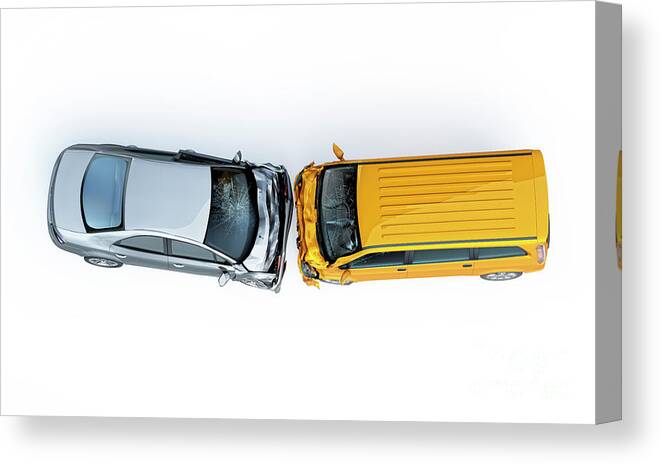 Car Crash Canvas Print featuring the photograph Two Cars Crashed In Accident #1 by Leonello Calvetti/science Photo Library