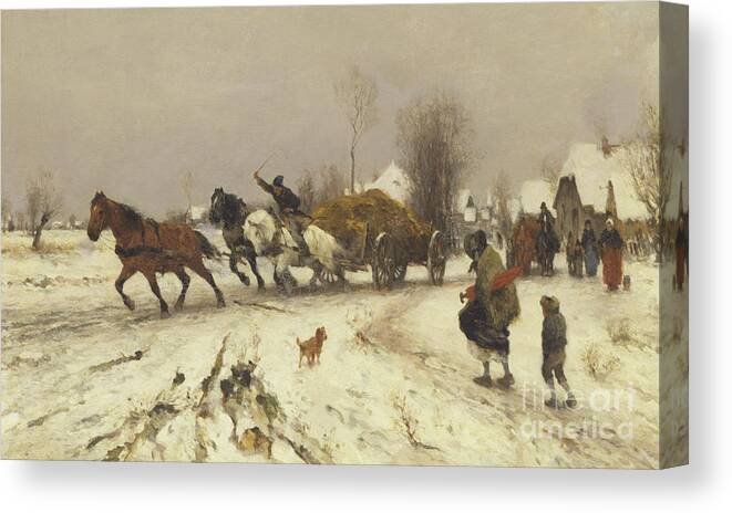 Horse Canvas Print featuring the painting A Village in Winter, 1876 by Thomas Ludwig Herbst