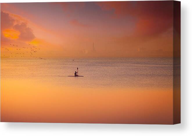 Albufera Canvas Print featuring the photograph Albufera Kayaking At Sunset 7d17 by Joanaduenas