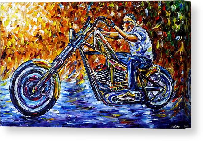 Motorcyclist Life Canvas Print featuring the painting Chopper Driver by Mirek Kuzniar