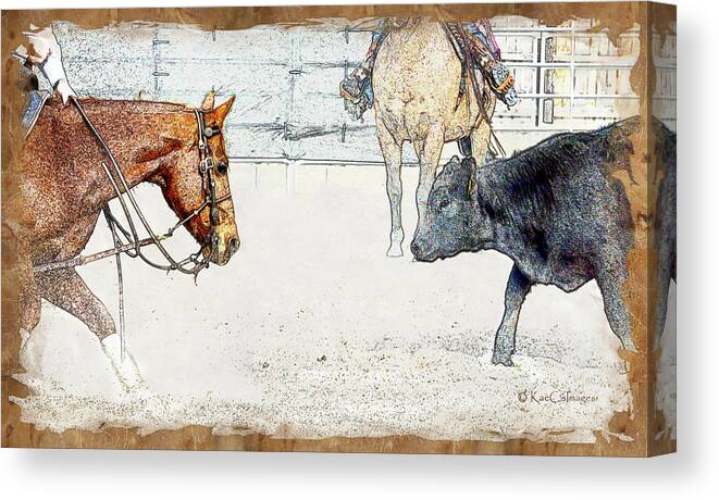 Horse Canvas Print featuring the mixed media Cutting Horse At Work by Kae Cheatham