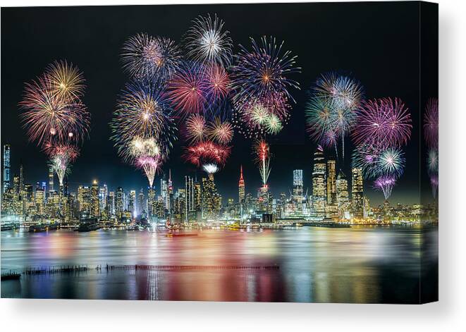 Nyc Canvas Print featuring the photograph Firework In New York City by Wei (david) Dai