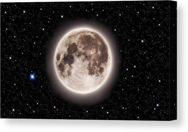 Sky Canvas Print featuring the photograph Glowing Emerald Moon With Starry Sky by Mainak Chakraborty