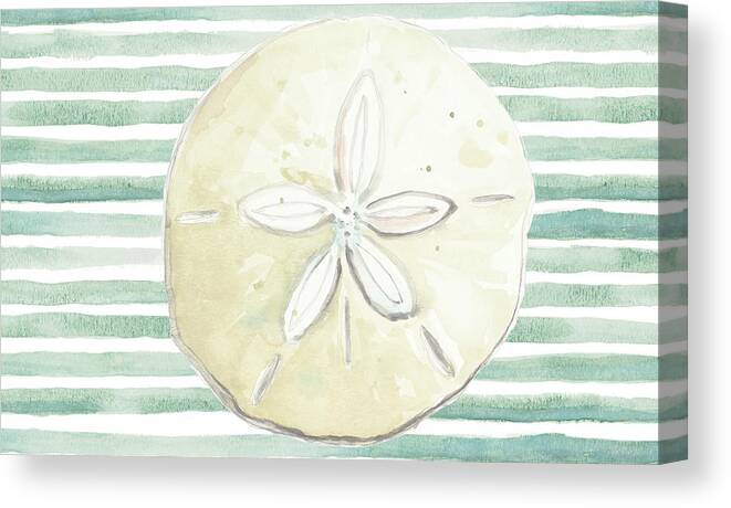 Sand Canvas Print featuring the painting Green Stripe Sand Dollar by Patricia Pinto