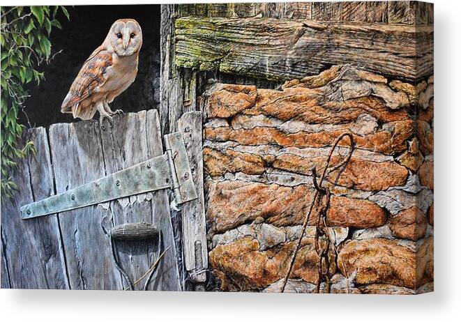 Paintings Canvas Print featuring the painting Heading Out For Dinner - Barn Owl by Alan M Hunt by Alan M Hunt