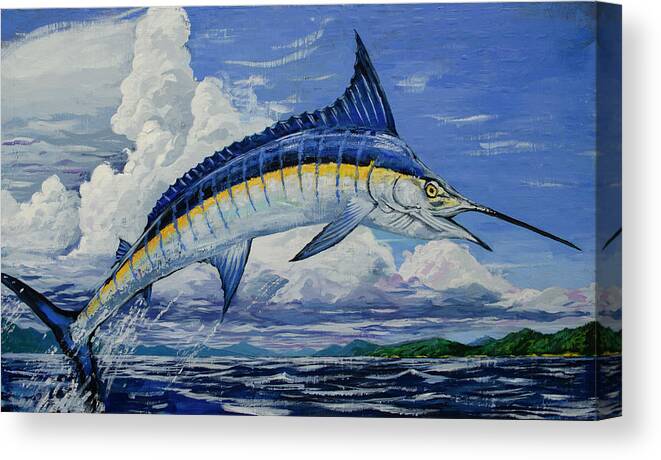 Marlin Canvas Print featuring the painting Jumping Marlin by John Gibbs