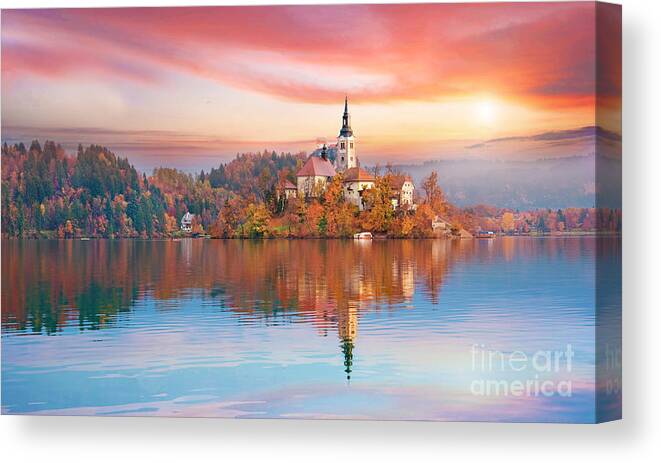Pond Canvas Print featuring the photograph Magical Autumn Landscape by Andrij Vatsyk