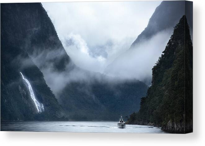 Boat Canvas Print featuring the photograph Milford Sound Cruise by Fei Shi