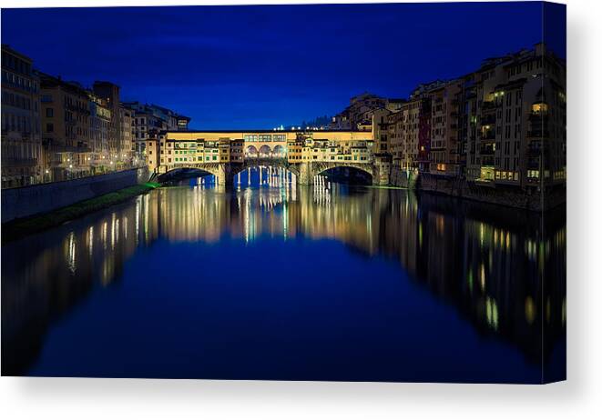 Florence Canvas Print featuring the photograph Night Cityscape In Florence by Tommaso Pessotto