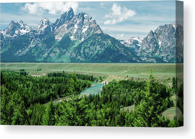 Grand Tetons National Park Canvas Print featuring the photograph Overlooking the Snake River by Marcy Wielfaert