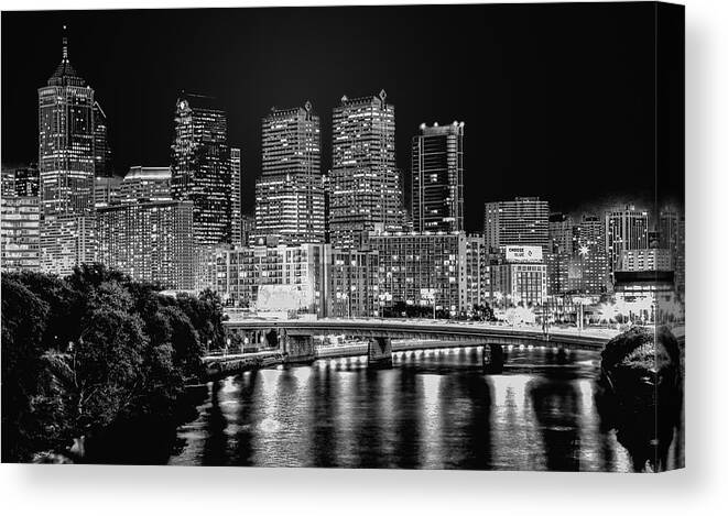 Tranquility Canvas Print featuring the photograph Philadelphia Skyline Black & White by By Michael A. Pancier