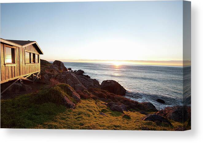 Tranquility Canvas Print featuring the photograph Rustic Wooden Cabin And Pacific Ocean by Billy Hustace