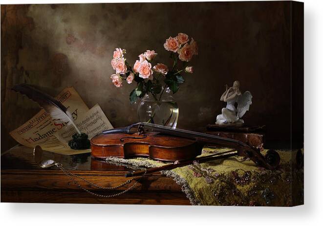 Music Canvas Print featuring the photograph Still Life With Violin And Roses by Andrey Morozov