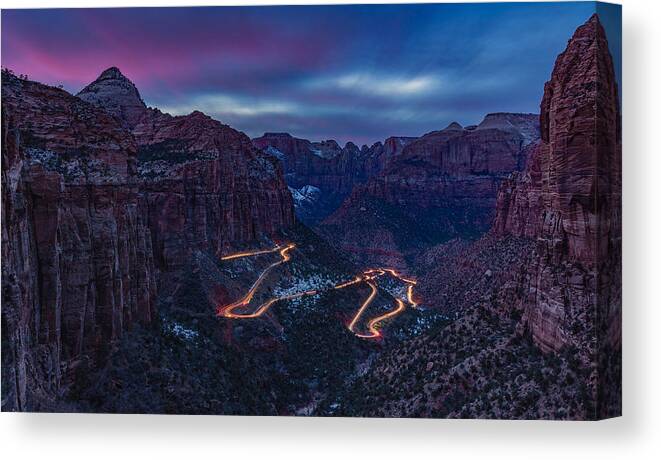Landscape Canvas Print featuring the photograph Sunset At Zion by Yue Wu