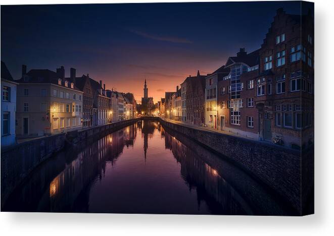 Belgium Canvas Print featuring the photograph Sunset In Brugge by Jess M. Garca