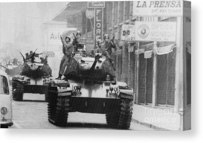 People Canvas Print featuring the photograph Tanks Being Driven Through Street by Bettmann