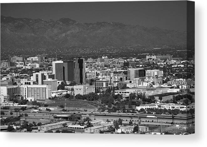 Tucson Canvas Print featuring the photograph Tucson Skyline Black and White by Chance Kafka