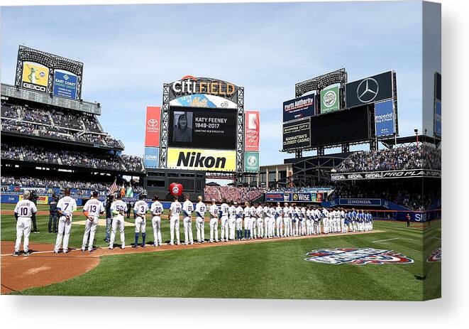 American League Baseball Canvas Print featuring the photograph Atlanta Braves v New York Mets #1 by Elsa