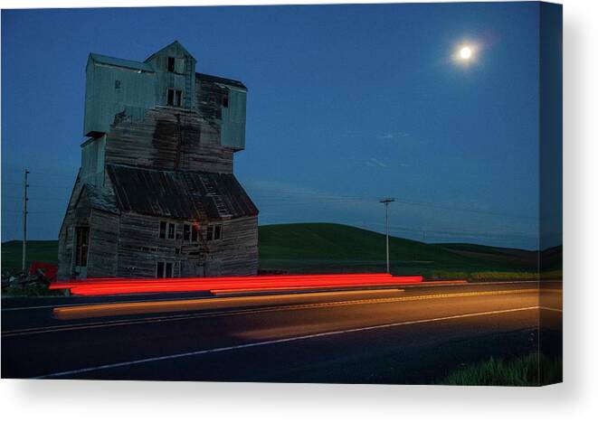 Outdoors Canvas Print featuring the photograph Hiway Elevator and Moon #1 by Doug Davidson