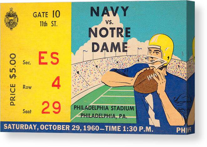 Navy Canvas Print featuring the mixed media 1960 Navy vs. Notre Dame by Row One Brand