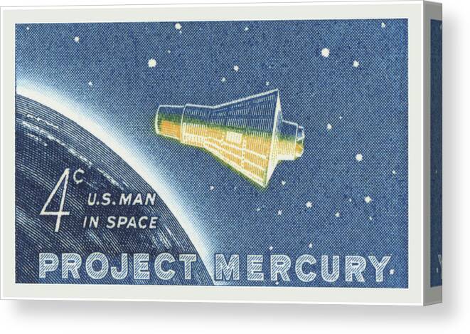Astronaut Canvas Print featuring the digital art 1962 Project Mercury Stamp by Greg Joens