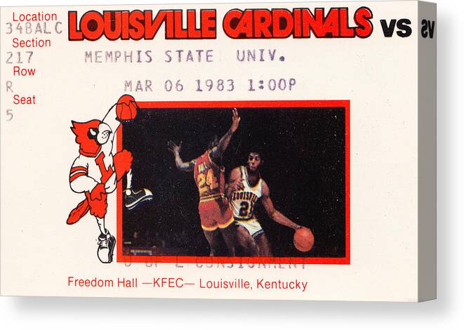Louisville Canvas Print featuring the mixed media 1983 Louisville Cardinals Ticket by Row One Brand