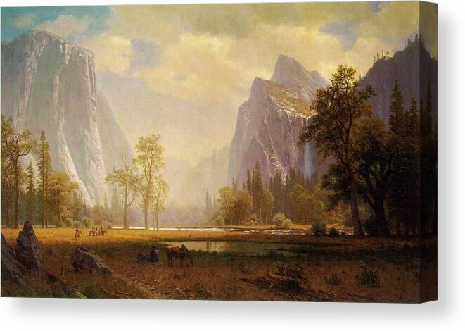 Landscape Canvas Print featuring the painting Looking Up the Yosemite Valley #4 by Albert Bierstadt