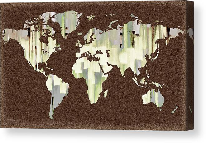 World Map Canvas Print featuring the painting Beige On Brown Stone World Map Silhouette by Irina Sztukowski