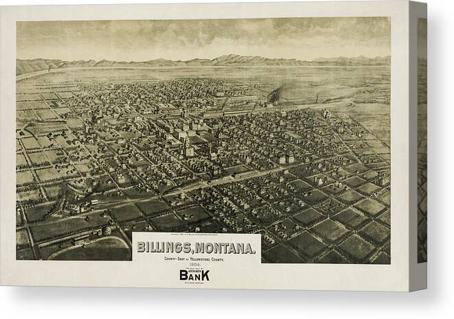 Billings Canvas Print featuring the photograph Billings Montana Antique Map Birds Eye View 1904 by Carol Japp