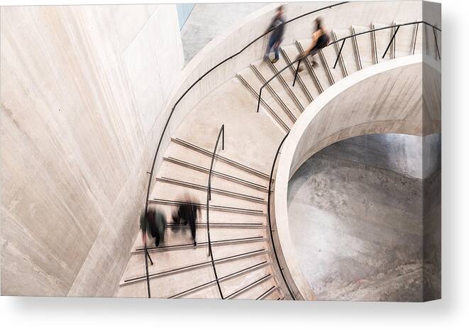 Steps Canvas Print featuring the photograph Blurred Motion of People on Spiral Staircase by Coldsnowstorm