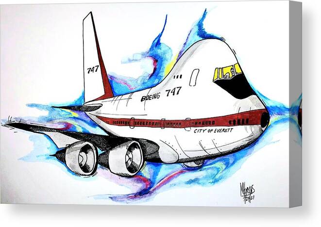 Boeing Canvas Print featuring the drawing Boeing 747 City of Everett by Michael Hopkins