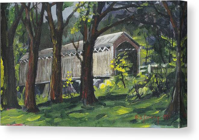 Covered Bridge Canvas Print featuring the painting Cedarburg Covered Bridge by Douglas Jerving