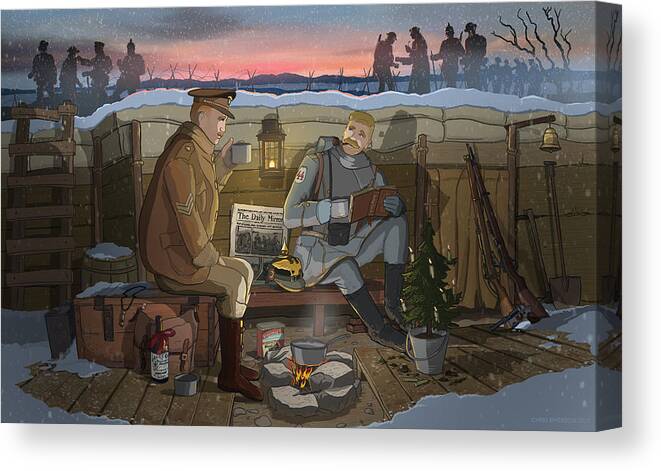 Christmas Canvas Print featuring the digital art Christmas Truce of 1914 by Emerson Design