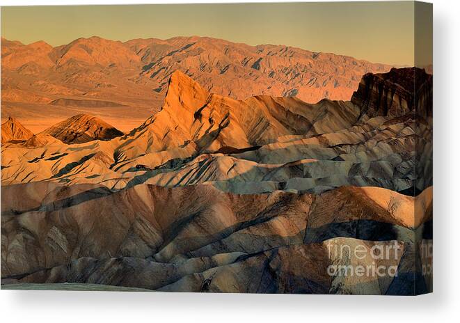 Death Valley Canvas Print featuring the photograph Death Valley Zabriskie Point Sunrise Panorama by Adam Jewell