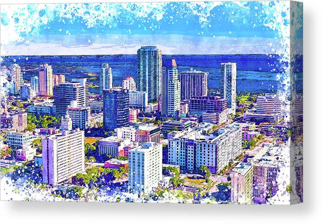 St. Petersburg Canvas Print featuring the digital art Downtown St. Petersburg, Florida - sketch painting by Nicko Prints