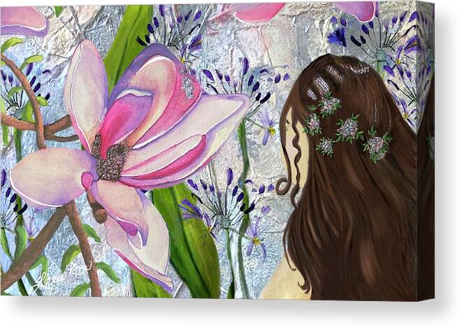 Girl Whimsical Floral Colorful Abstract Canvas Print featuring the mixed media Elle by Lorie Fossa