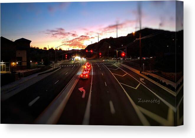Sunset Canvas Print featuring the photograph Evening Traffic by David Zumsteg