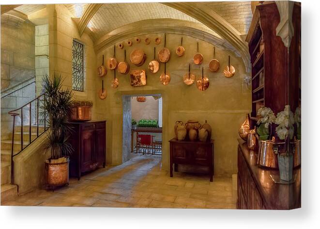 France Canvas Print featuring the photograph French Country Copper Kitchen by Marcy Wielfaert
